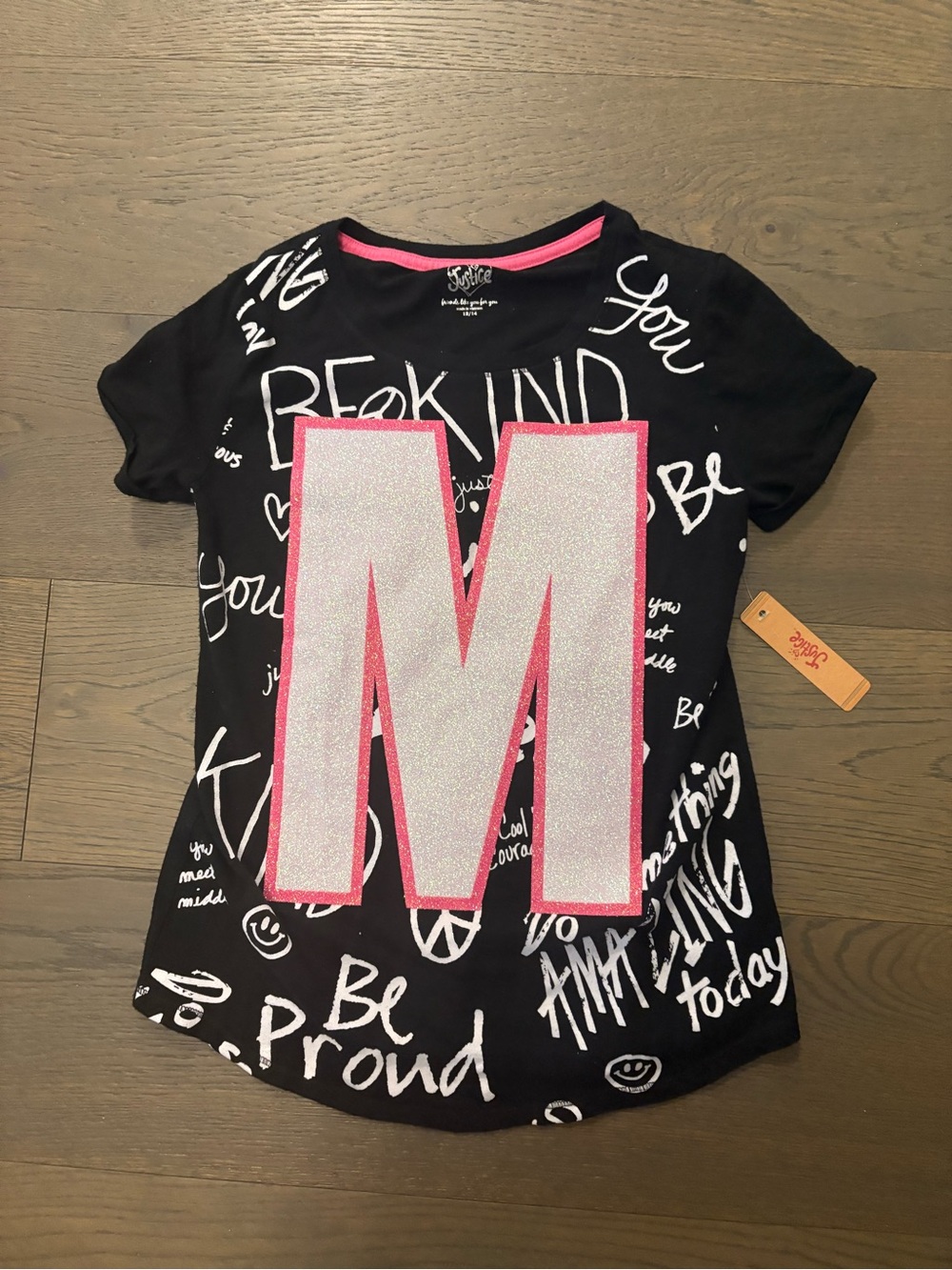 Justice black girls be kind short sleeve top sz 12/14 NWT
